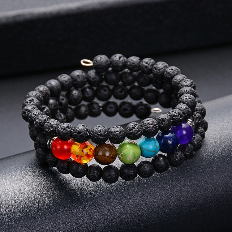 Lava Volcanic Stone Bracelet Seven Chakras